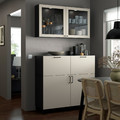 BESTÅ Storage combination w doors/drawers, black-brown Lappviken/Stubbarp/light grey-beige clear glass, 120x42x213 cm