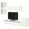 BESTÅ TV storage combination/glass doors, white/Hanviken white clear glass, 300x42x211 cm