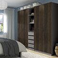 PAX / STORKLINTA Wardrobe combination, dark grey/dark brown stained oak effect, 250x58x201 cm