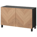 BESTÅ Storage combination with doors, black-brown/Hedeviken/Stubbarp oak veneer, 120x42x74 cm