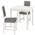 HAUGA / STEFAN Table and 2 chairs, white/white Knisa grey/beige, 74x74 cm