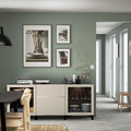 BESTÅ Storage combination with drawers, black-brown Lappviken/Stubbarp/light grey-beige clear glass, 180x42x74 cm