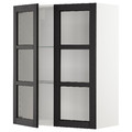 METOD Wall cabinet w shelves/2 glass drs, white/Lerhyttan black stained, 80x100 cm