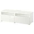 BESTÅ TV bench with drawers, white/Selsviken high-gloss/white, 120x42x39 cm