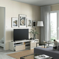 BESTÅ TV bench with drawers and door, white/Lappviken light grey/beige, 180x42x39 cm