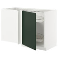 METOD Corner base cab w pull-out fitting, white/Havstorp deep green, 128x68 cm