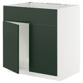 METOD Base cabinet f sink w 2 doors/front, white/Havstorp deep green, 80x60 cm