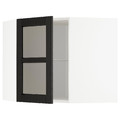 METOD Corner wall cab w shelves/glass dr, white/Lerhyttan black stained, 67.5x67.5x60 cm