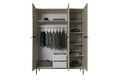 Wardrobe Nicole with Drawer Unit 150 cm, cashmere, black handles and legs