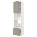 METOD / MAXIMERA Hi cab f ov/combi ov w dr/2 drwrs, white/Upplöv matt dark beige, 60x60x240 cm