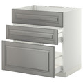 METOD / MAXIMERA Base cab f sink+3 fronts/2 drawers, white, Bodbyn grey, 80x60 cm