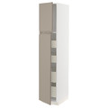 METOD / MAXIMERA Hi cab w 2 doors/4 drawers, white/Upplöv matt dark beige, 40x60x200 cm