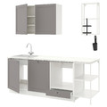 ENHET Kitchen, white, grey frame, 223x63.5x222 cm