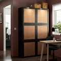 BESTÅ Storage combination with doors, black-brown Studsviken/dark brown woven poplar, 120x42x193 cm