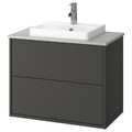 HAVBÄCK / ORRSJÖN Wash-stnd w drawers/wash-basin/tap, dark grey/grey stone effect, 82x49x71 cm