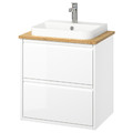 ÄNGSJÖN / BACKSJÖN Wash-stnd w drawers/wash-basin/tap, high-gloss white/bamboo, 62x49x71 cm