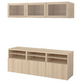 BESTÅ TV storage combination/glass doors, white stained oak effect/Lappviken white stained oak eff clear glass, 180x42x192 cm