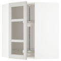 METOD Corner wall cab w carousel/glass dr, white, Lerhyttan light grey, 68x80 cm