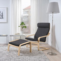 POÄNG Footstool, white stained oak veneer, Skiftebo dark grey