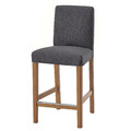 BERGMUND Bar stool with backrest, oak/Gunnared medium grey, 62 cm