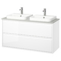 ÄNGSJÖN / BACKSJÖN Wash-stnd w drawers/wash-basin/taps, high-gloss white/grey stone effect, 122x49x71 cm