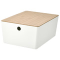 KUGGIS Box with lid, white/bamboo, 26x35x15 cm