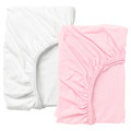 LEN Fitted sheet for cot, white, pink, 60x120 cm