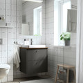 HAVBÄCK / ORRSJÖN Wash-stnd w drawers/wash-basin/tap, dark grey/brown walnut effect, 62x49x71 cm