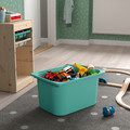 TROFAST Storage combination with box/trays, light white stained pine turquoise/grey, 32x44x52 cm