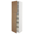 METOD / MAXIMERA Hi cab w 2 doors/4 drawers, white/Tistorp brown walnut effect, 60x60x220 cm