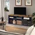 SKRUVBY TV bench, black-blue, 156x38x60 cm