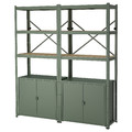 BROR Shelving unit with cabinets, grey-green/pine plywood, 170x40x190 cm