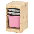 TROFAST Storage combination with box/trays, light white stained pine grey/pink, 32x44x52 cm