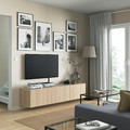 BESTÅ TV bench with doors, white stained oak effect, Lappviken white stained oak effect, 180x42x38 cm