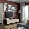 BESTÅ TV bench with doors, black-brown/Lappviken light grey/beige, 180x42x38 cm