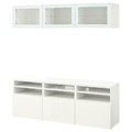 BESTÅ TV storage combination/glass doors, white/Selsviken high-gloss/white clear glass, 180x42x192 cm