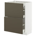 METOD / MAXIMERA Base cab with 2 fronts/3 drawers, white/Havstorp brown-beige, 60x37 cm