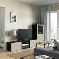 BESTÅ TV storage combination/glass doors, black-brown Sindvik/Lappviken light grey/beige, 240x42x129 cm