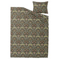 KÄRRDUNÖRT Duvet cover and pillowcase, dark green/multicolour, 150x200/50x60 cm