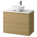 ÄNGSJÖN / LERSJÖN Wash-stnd w drawers/wash-basin/tap, oak effect/white marble effect, 82x49x79 cm