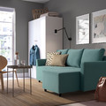 BRISSUND 3-seat sofa-bed with chaise longue, Hakebo light turquoise