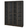 BILLY / OXBERG Bookcase comb w glass doors, dark brown oak effect, 160x202 cm