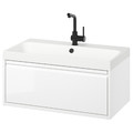 ÄNGSJÖN / BACKSJÖN Wash-stnd w drawer/wash-basin/tap, high-gloss white, 80x48x39 cm