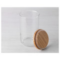 EKLATANT Jar with lid, clear glass, bamboo