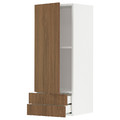 METOD/MAXIMERA Wall cabinet with door/2 drawers, white/Tistorp brown walnut effect, 40x100 cm