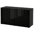 BESTÅ Storage combination with doors, black-brown, Selsviken high-gloss/black, 120x42x65 cm