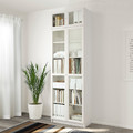 BILLY / OXBERG Bookcase w height extension ut/drs, white/glass, 80x42x237 cm