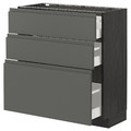 METOD / MAXIMERA Base cabinet with 3 drawers, black, Voxtorp dark grey, 80x37 cm