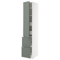 METOD / MAXIMERA Hi cab w shlvs/4 drawers/dr/2 frnts, white/Nickebo matt grey-green, 40x60x220 cm