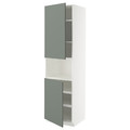 METOD High cab f micro w 2 doors/shelves, white/Nickebo matt grey-green, 60x60x220 cm